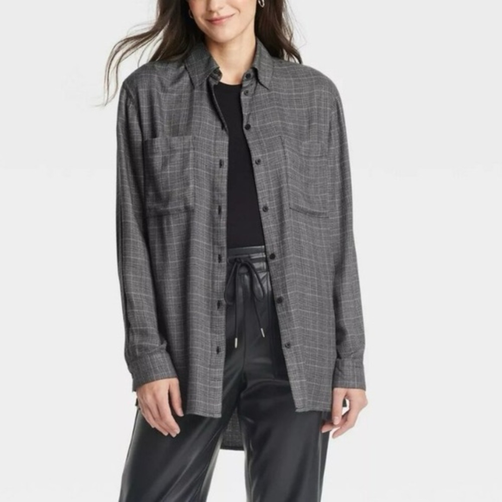 Gray Plaid oversized  Shirt super soft side slits
